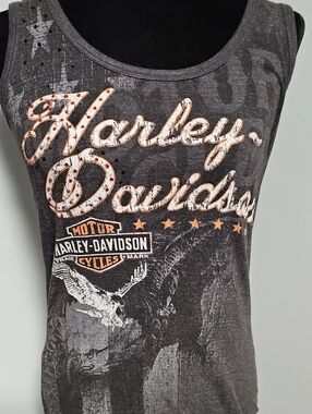 Harley-Davidson Charcoal Black Tank with Orange-Accent Script